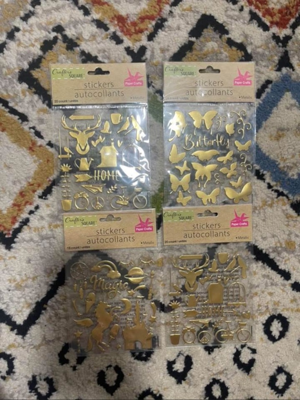 Crafter's Square Metallic Gold Sticker Pack Set - Butterflies & Icons